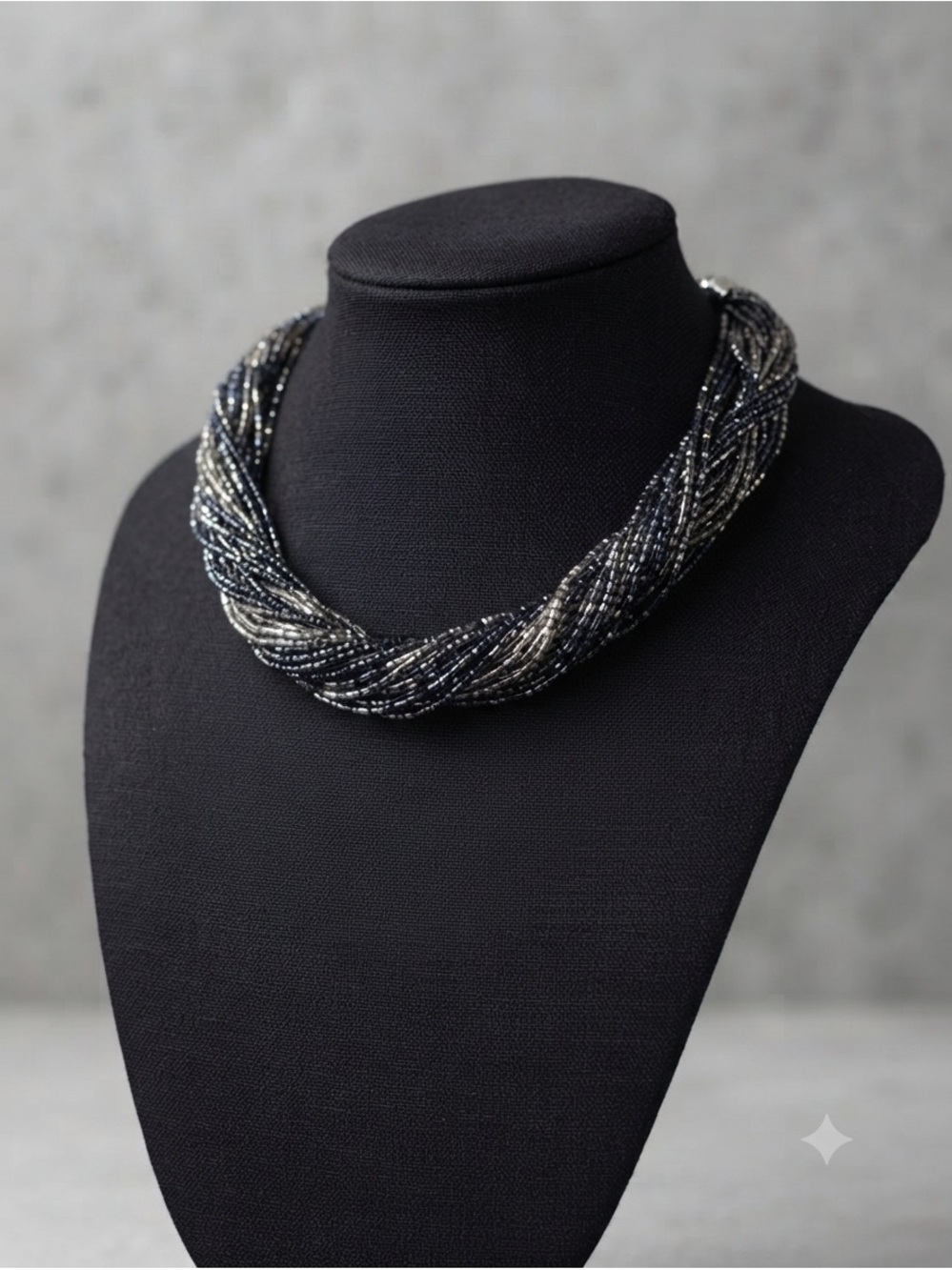 Silver and Black Multi-Strand Liquid Beaded Necklace - Women Jewelry